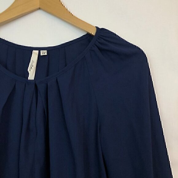 BELLATRIX Pleat Neck Long Sleeve Blouse Solid Navy Blue Polyester Peasant Top XS - Picture 4 of 8